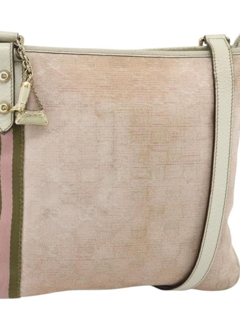 Gucci Gg Canvas Sherry Line Shoulder Bag Pink Gold 144388 Auth Ti3863